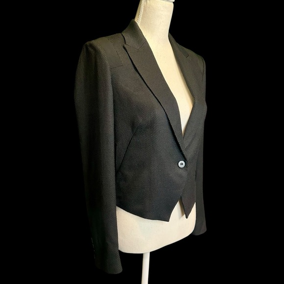 J Brand Black Wool-Blend Honeycomb Textured Sheer Back Paneled Blazer Size 0 - Picture 13 of 16